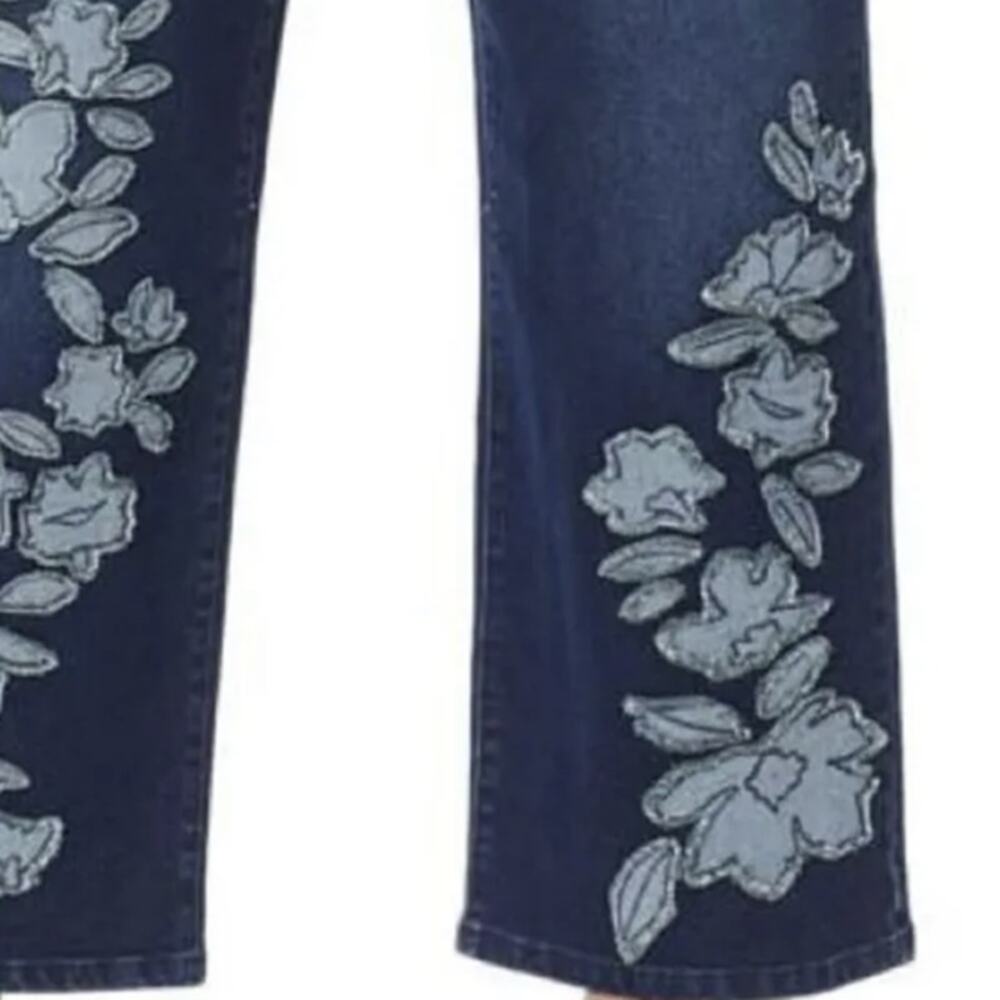 SKU 1626 Diane Gilman DG2 Embroidered Frayed Wide Leg Jeans Indigo 6 Tall - Picture 3 of 3